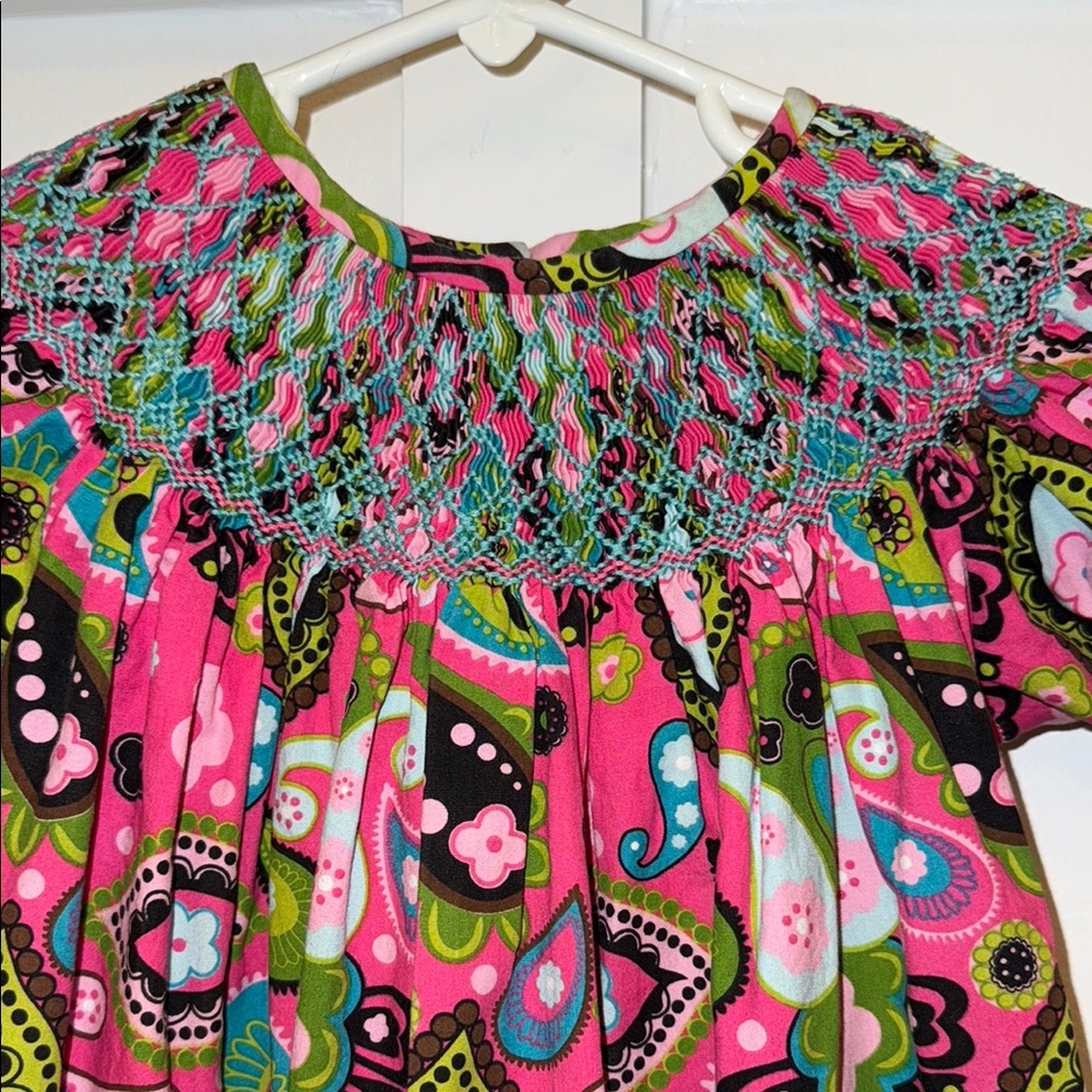 Three Sisters Colorful Paisley Smocked Bishop Dress size 4